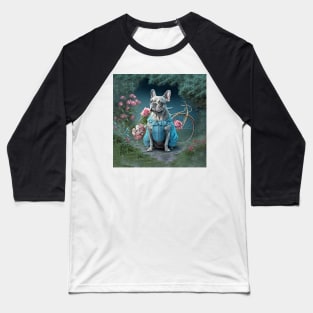 French Bulldog in Pretty Blue Dress Baseball T-Shirt